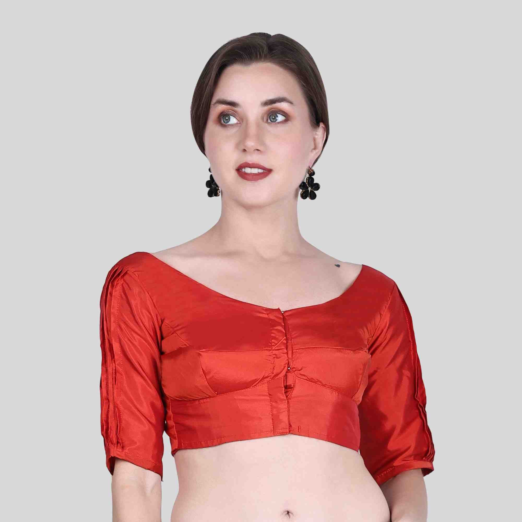 Red pleat sleeve blouse