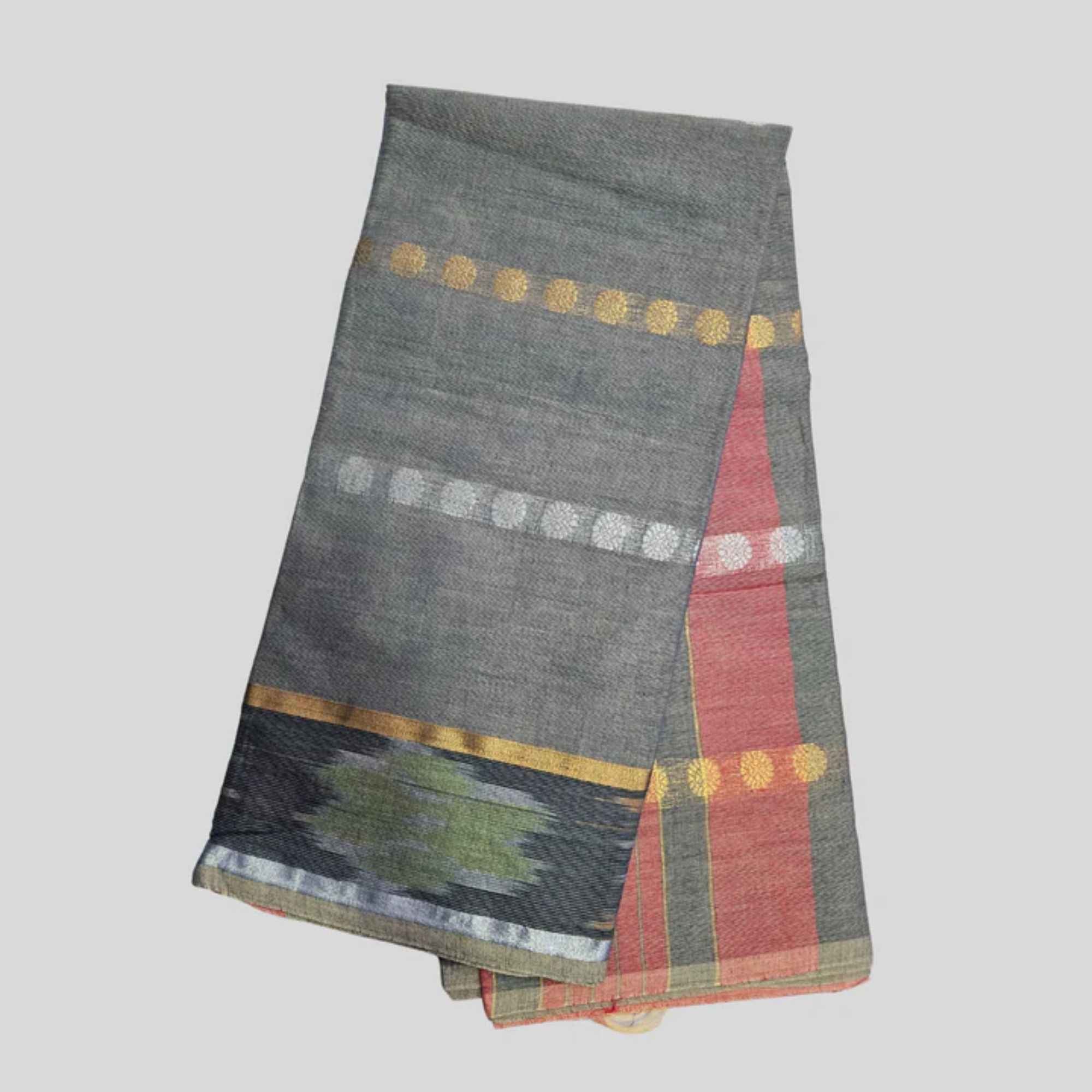 JISB Putta Cotton Ikkat Border Saree