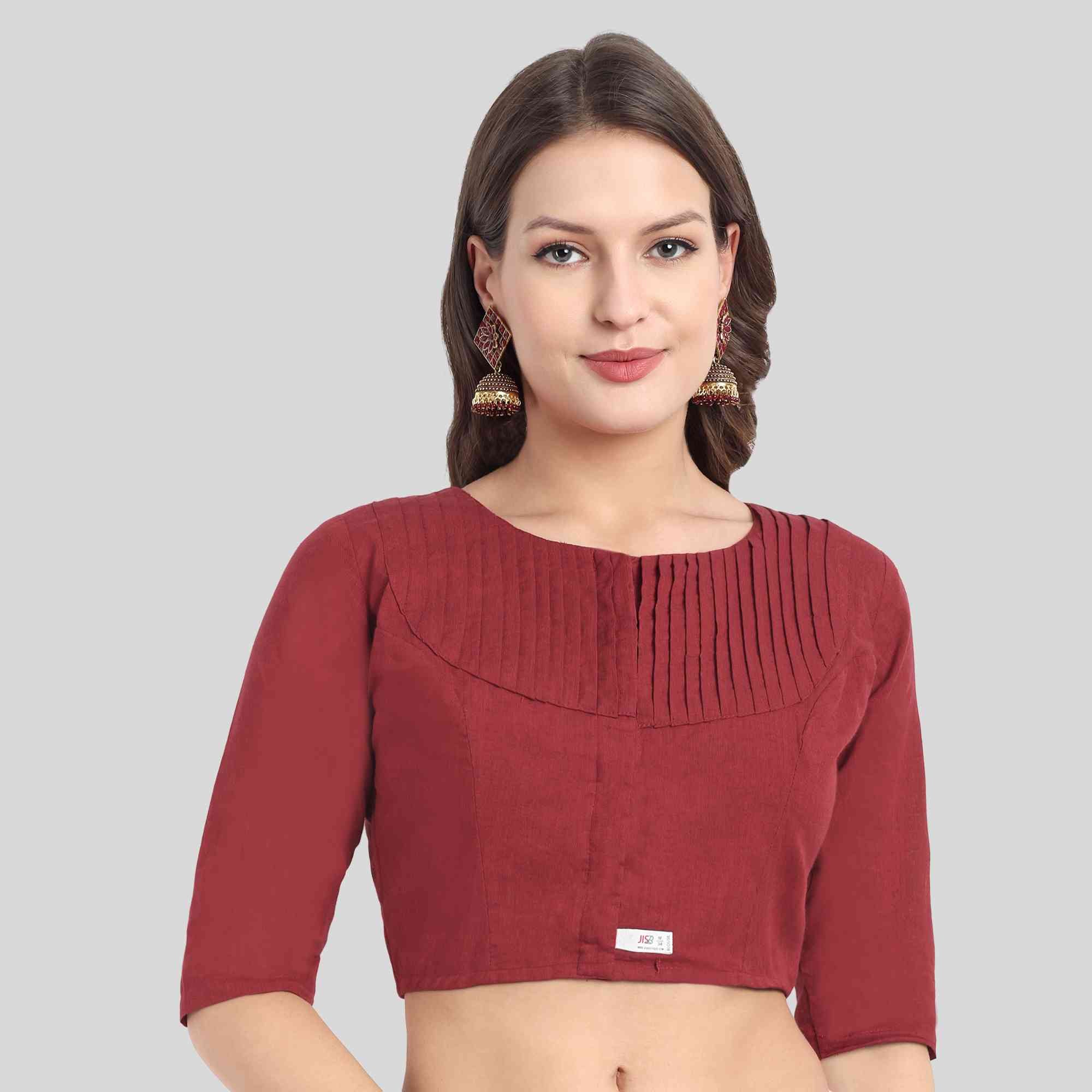 Designs Front High Neck Blouse With Back Open Cotton Mini Checks