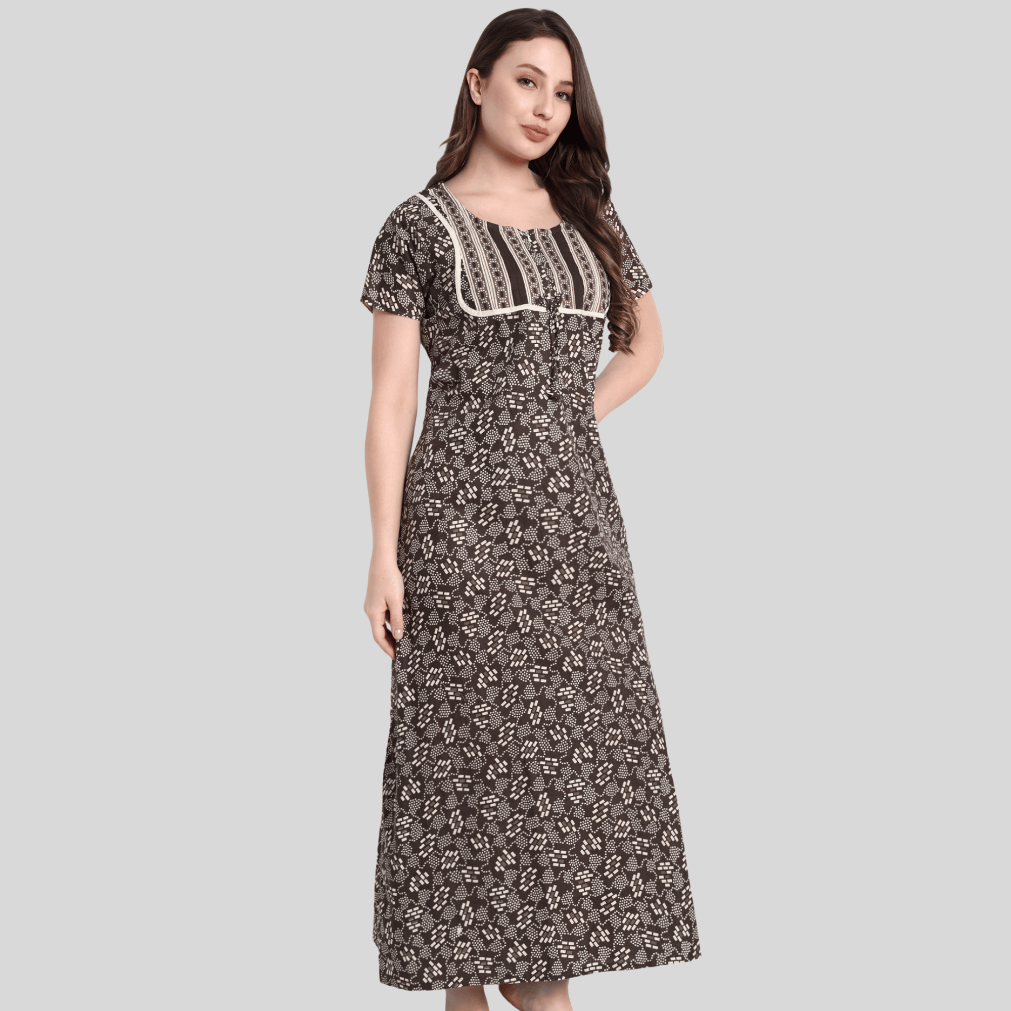 Jaipur Printed Brown Nighty