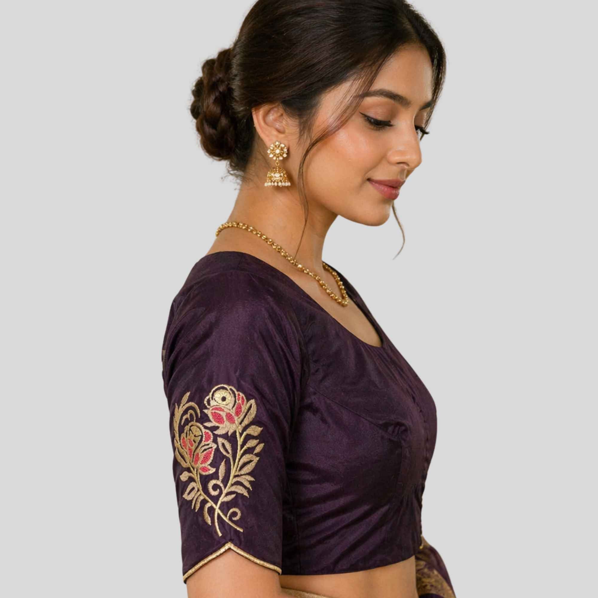 Embroidery Silk Cotton Readymade Blouse, Made To Order