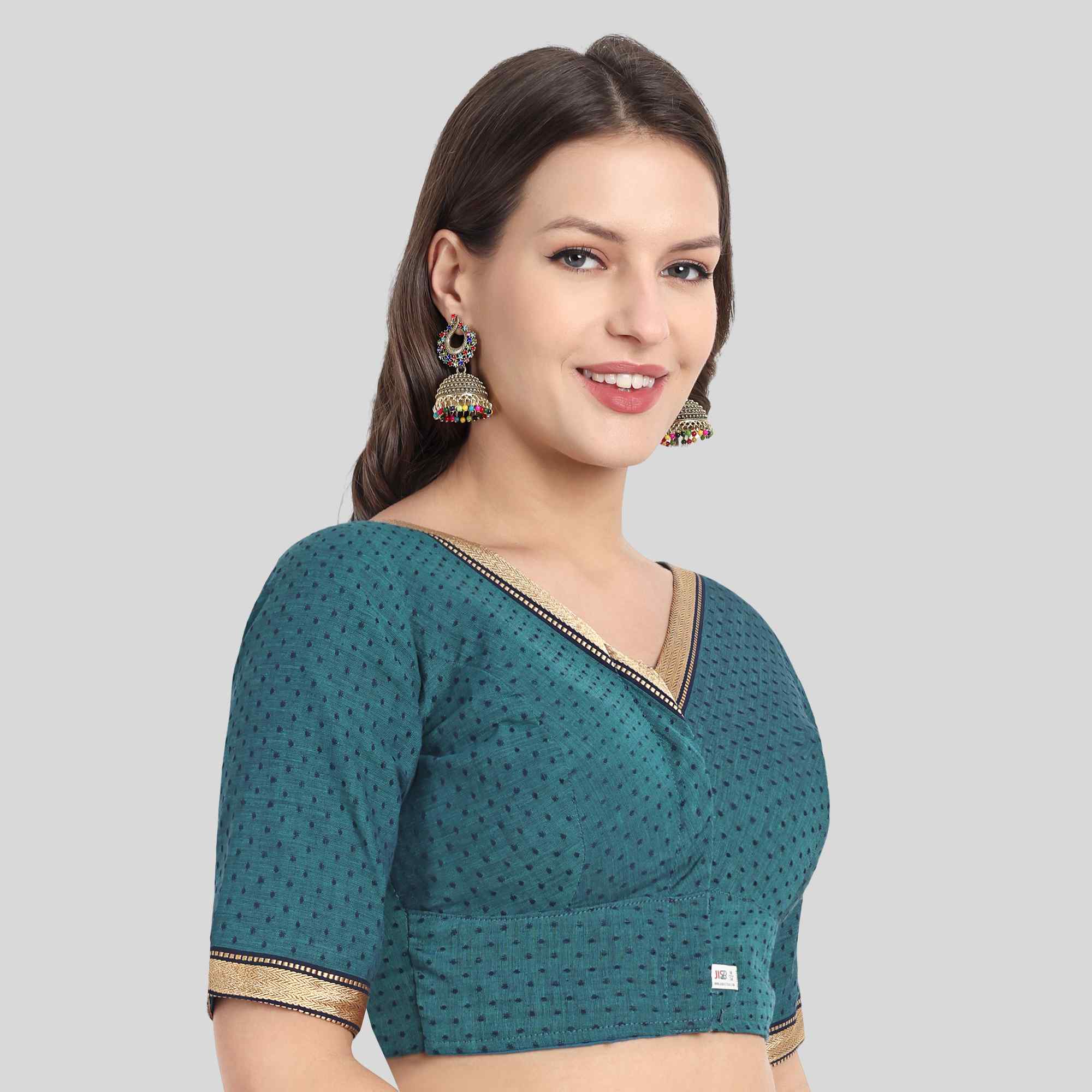 JISB Mangalagiri Cotton Putta V Neck Blouse