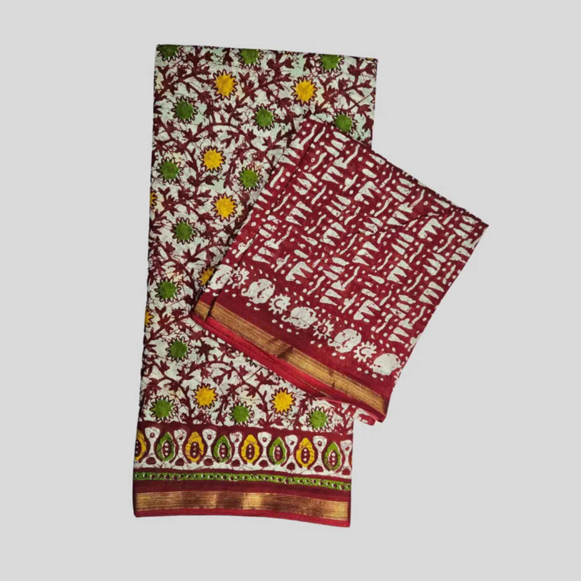 JISB Ajrakh Print Cotton Saree With Zari Border