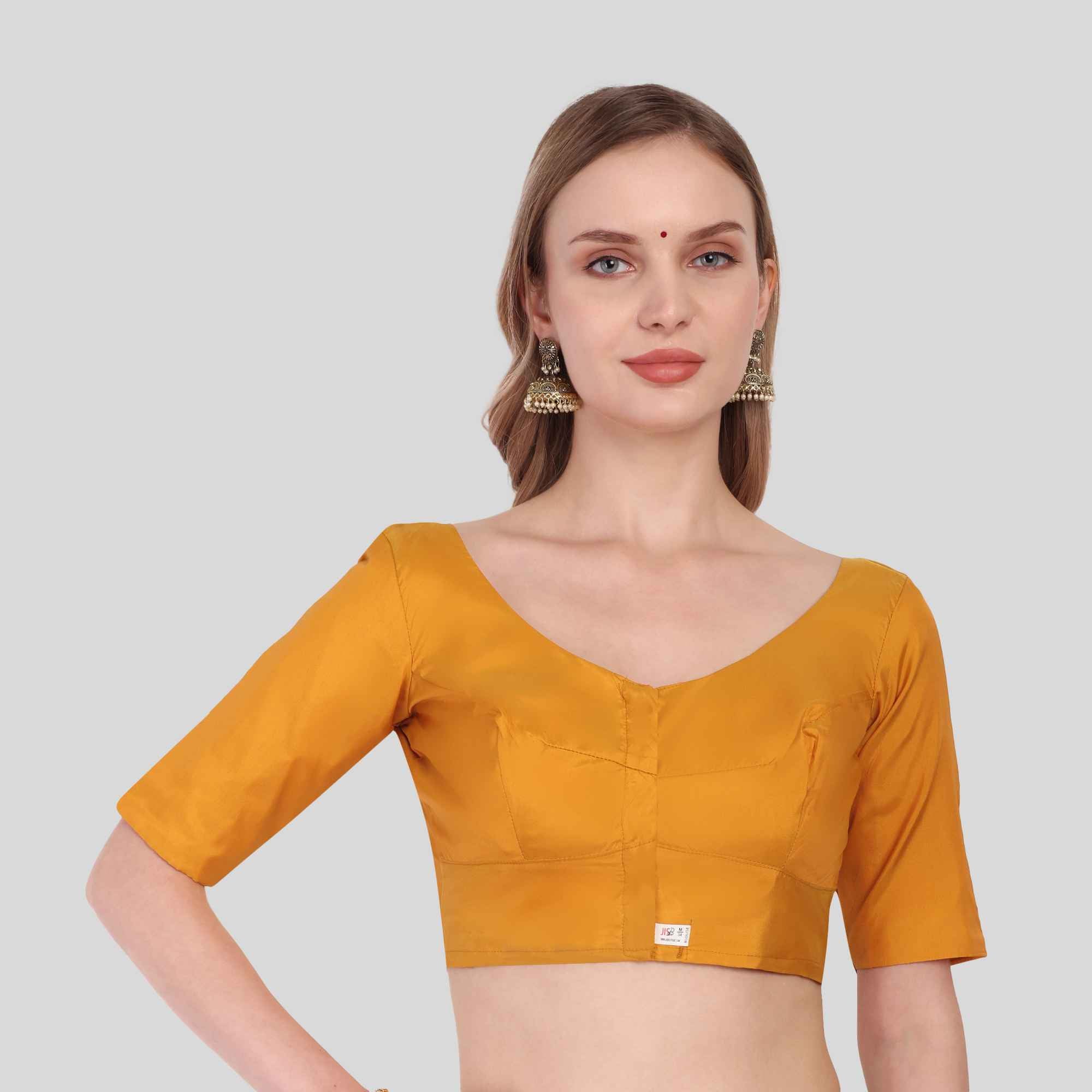 Silk Cotton Readymade Blouse With Elbow Sleeve