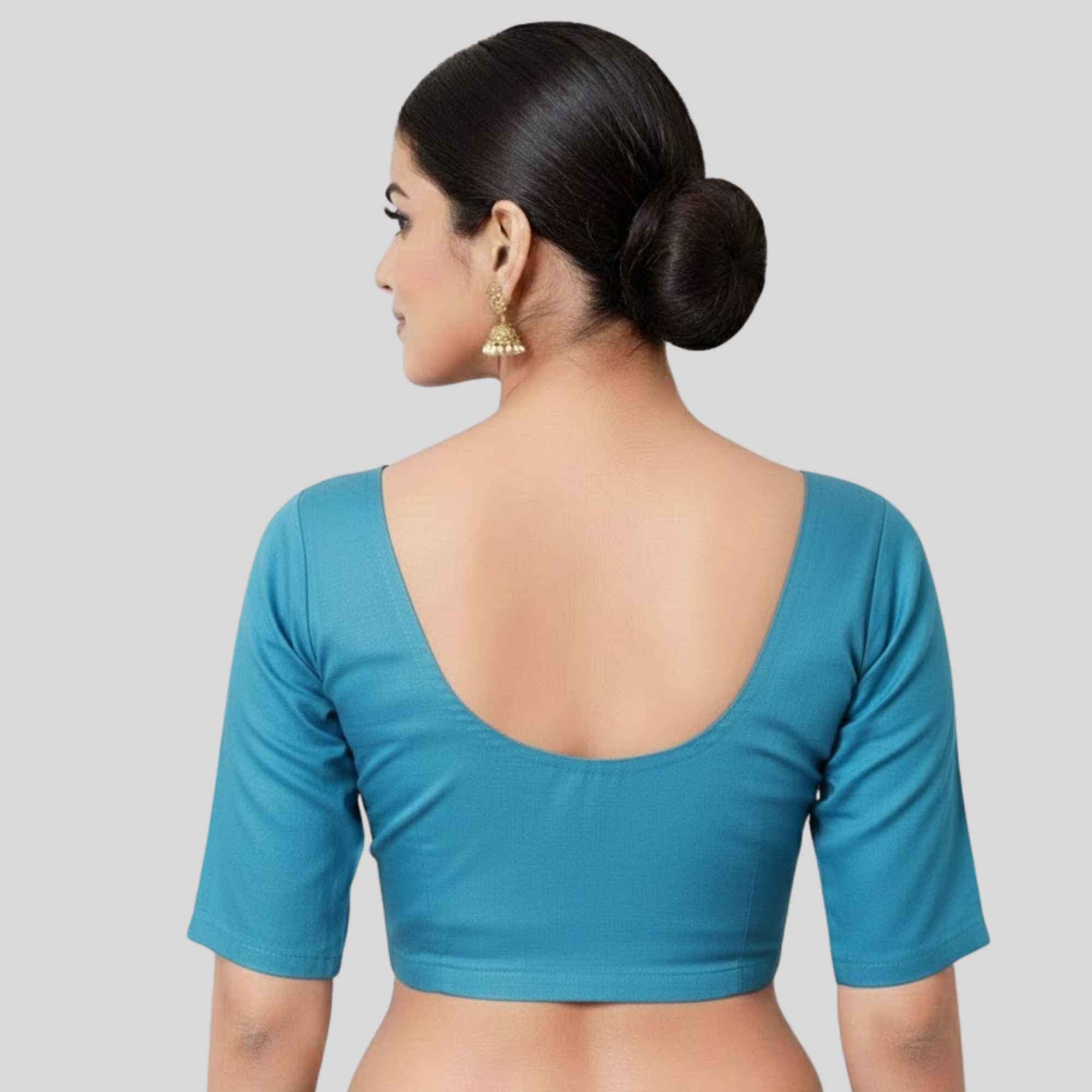 JISB Women's 2by2 Cotton Blouse Elbow Sleeve