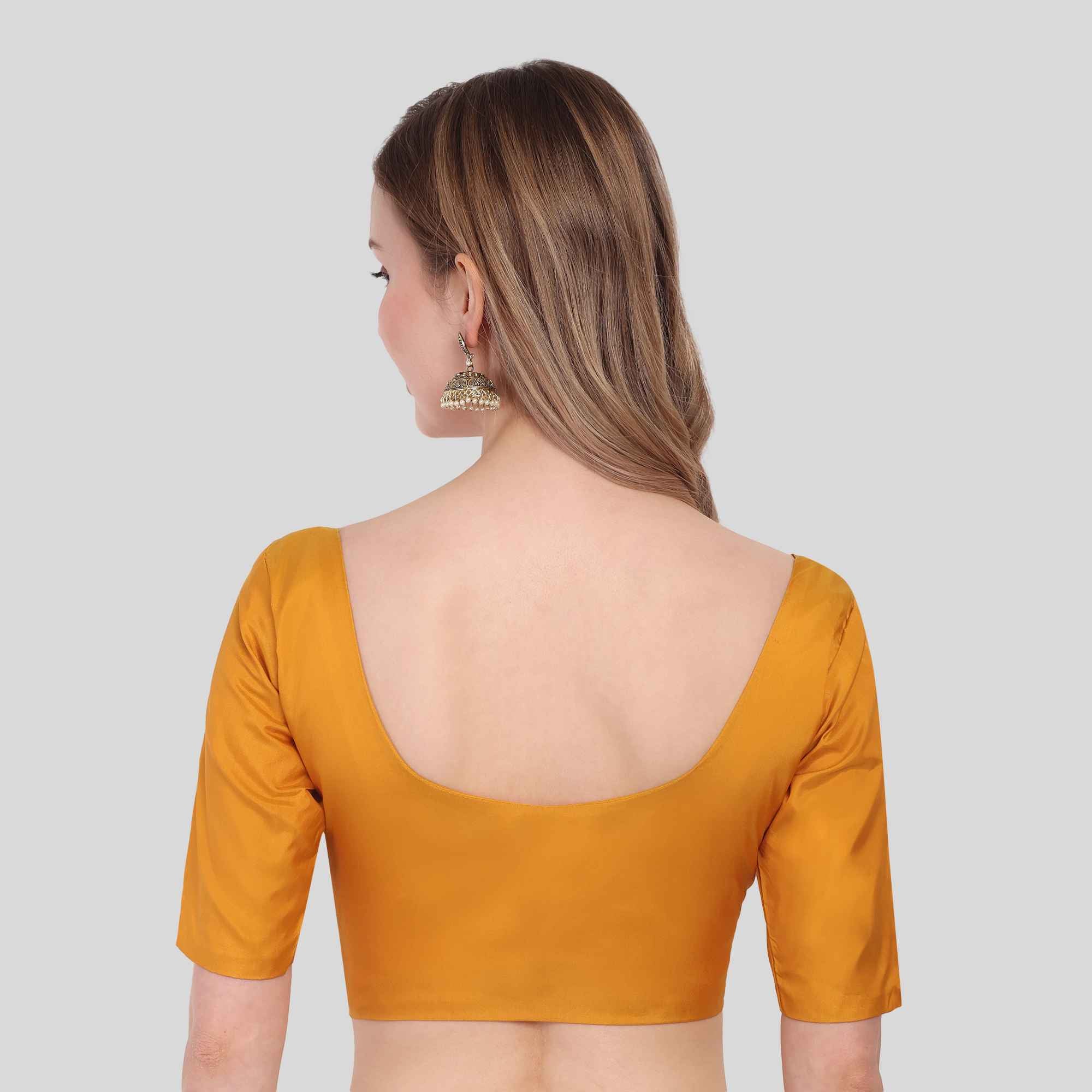 Silk Cotton Readymade Blouse With Elbow Sleeve