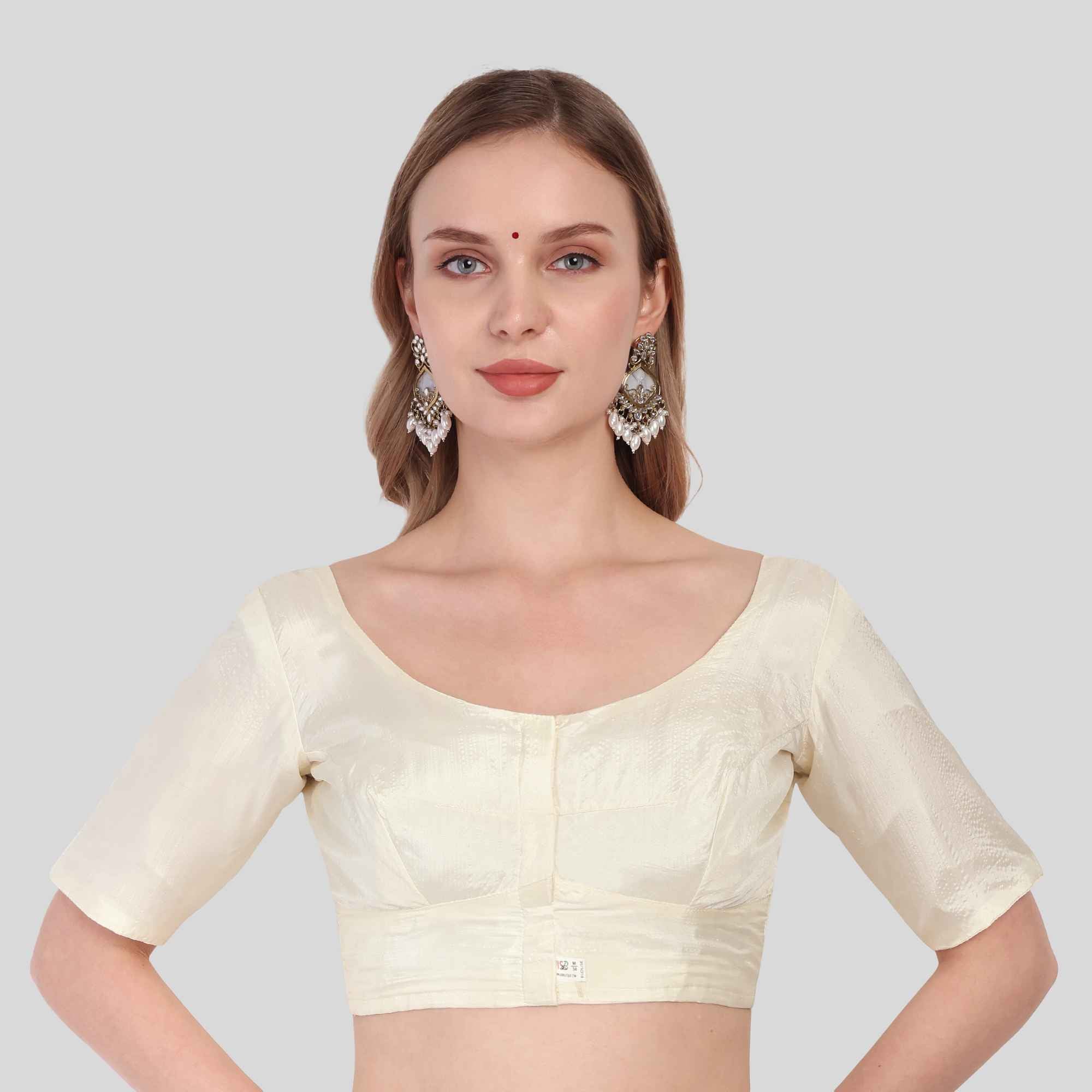 Silk Cotton Readymade Blouse With Elbow Sleeve