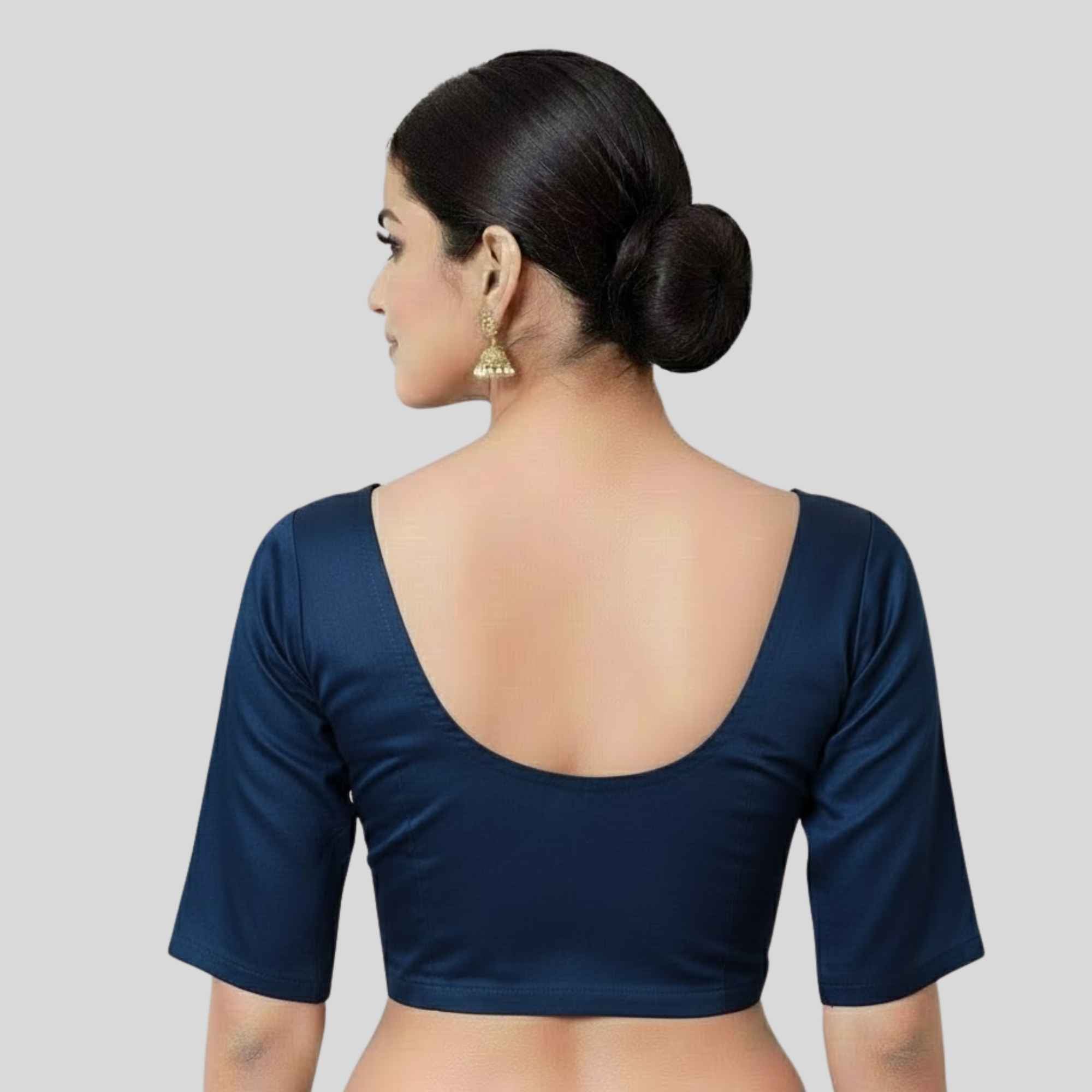 JISB Women's 2by2 Cotton Blouse Elbow Sleeve