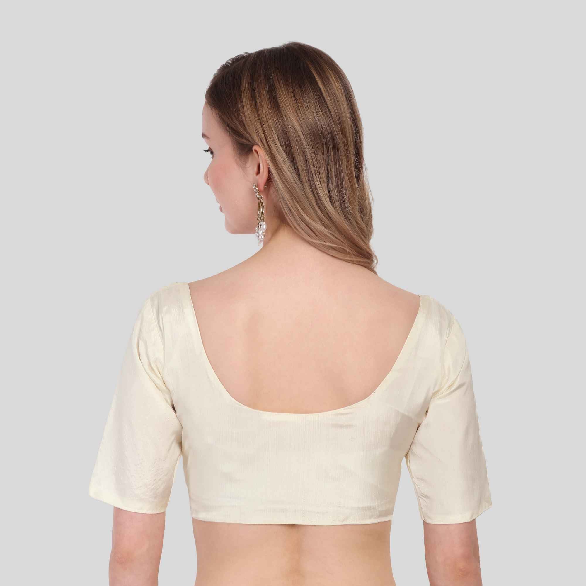 Silk Cotton Readymade Blouse With Elbow Sleeve