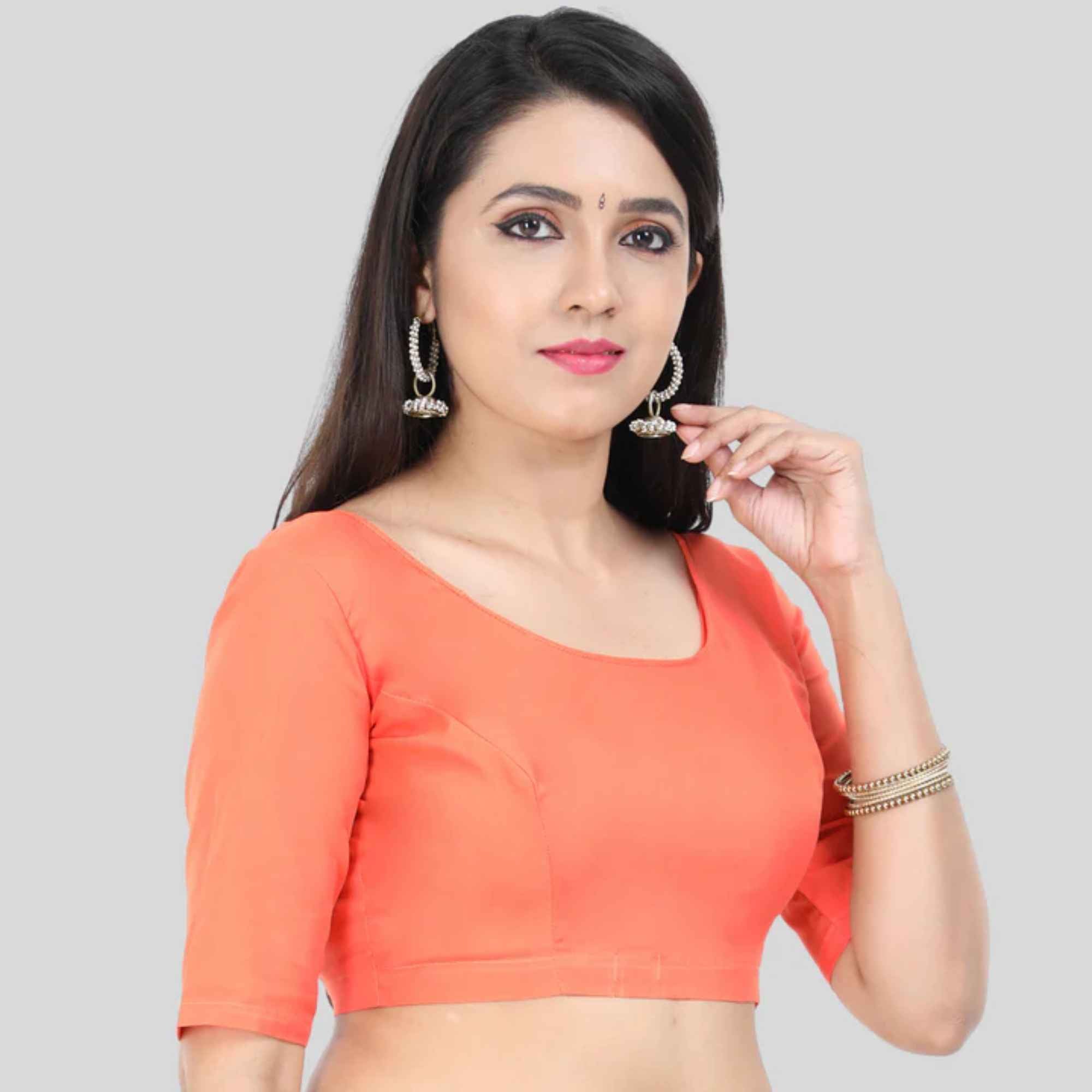 Princess Cut Back Open Elbow Sleeve Cotton 2by2 Blouse