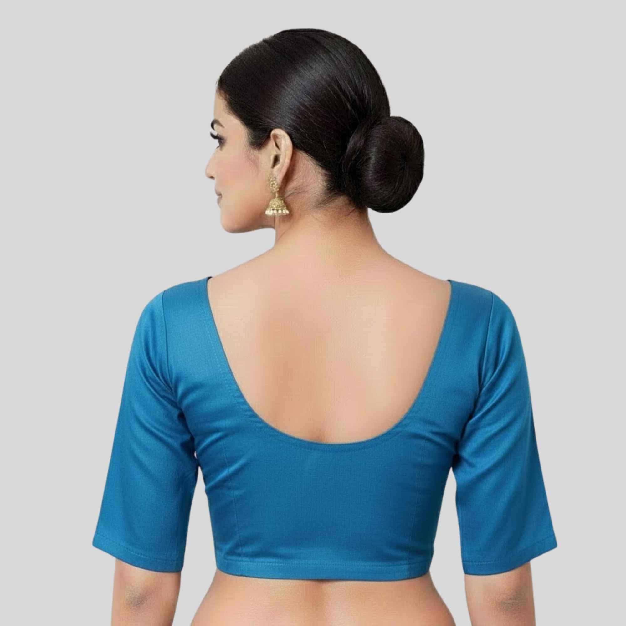 JISB Women's 2by2 Cotton Blouse Elbow Sleeve