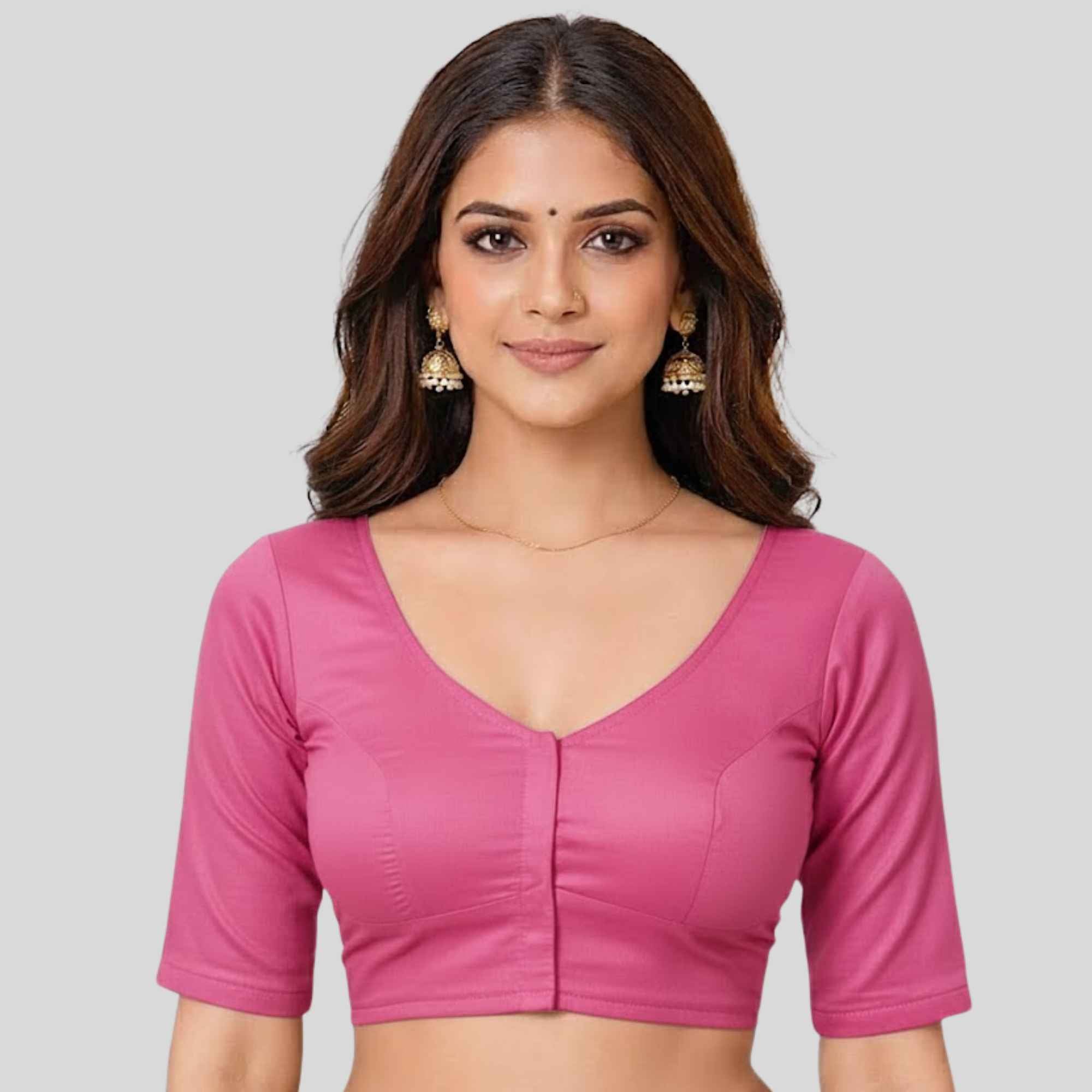 JISB Women's 2by2 Cotton Blouse Elbow Sleeve