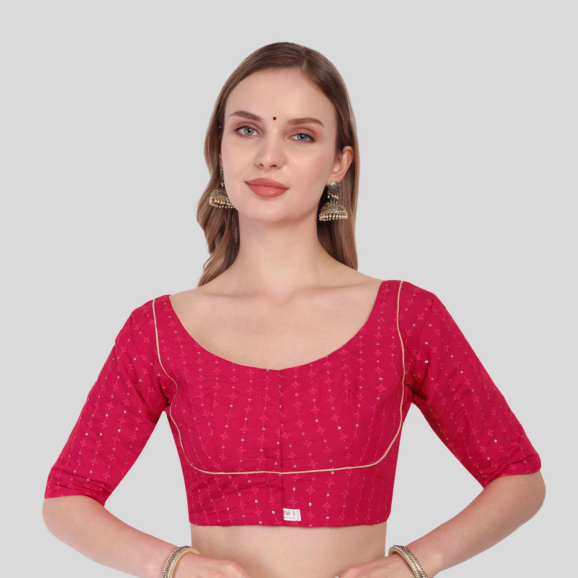 Roman silk Sequence Work Elbow sleeve blouse