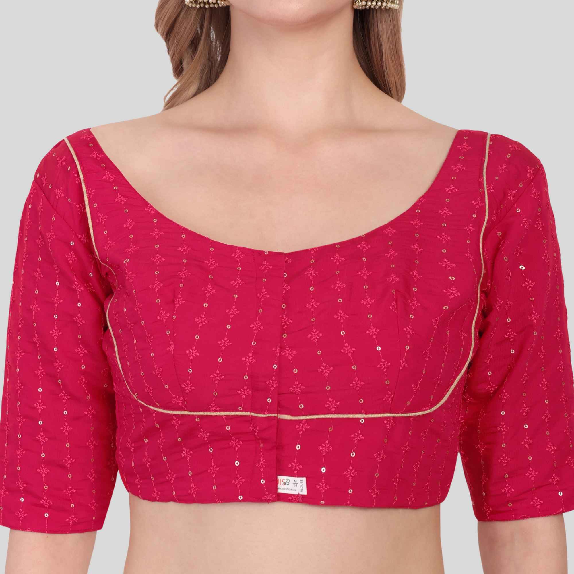 Roman silk Sequence Work Elbow sleeve blouse