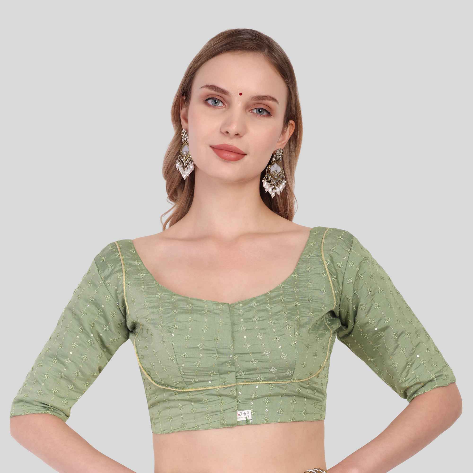 Roman silk Sequence Work Elbow sleeve blouse