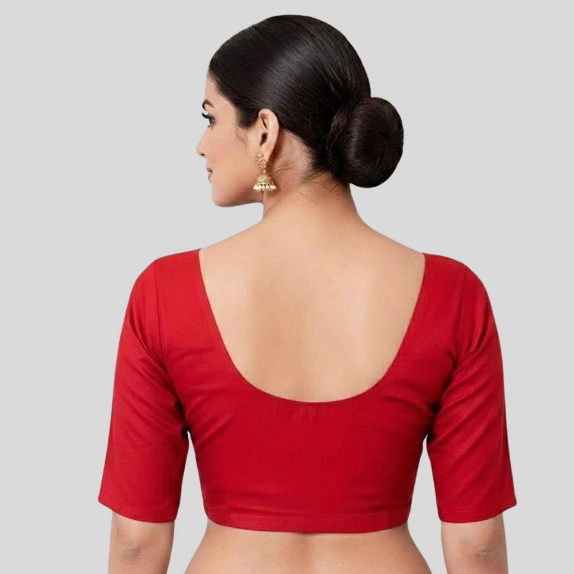 JISB Women's 2by2 Cotton Blouse Elbow Sleeve