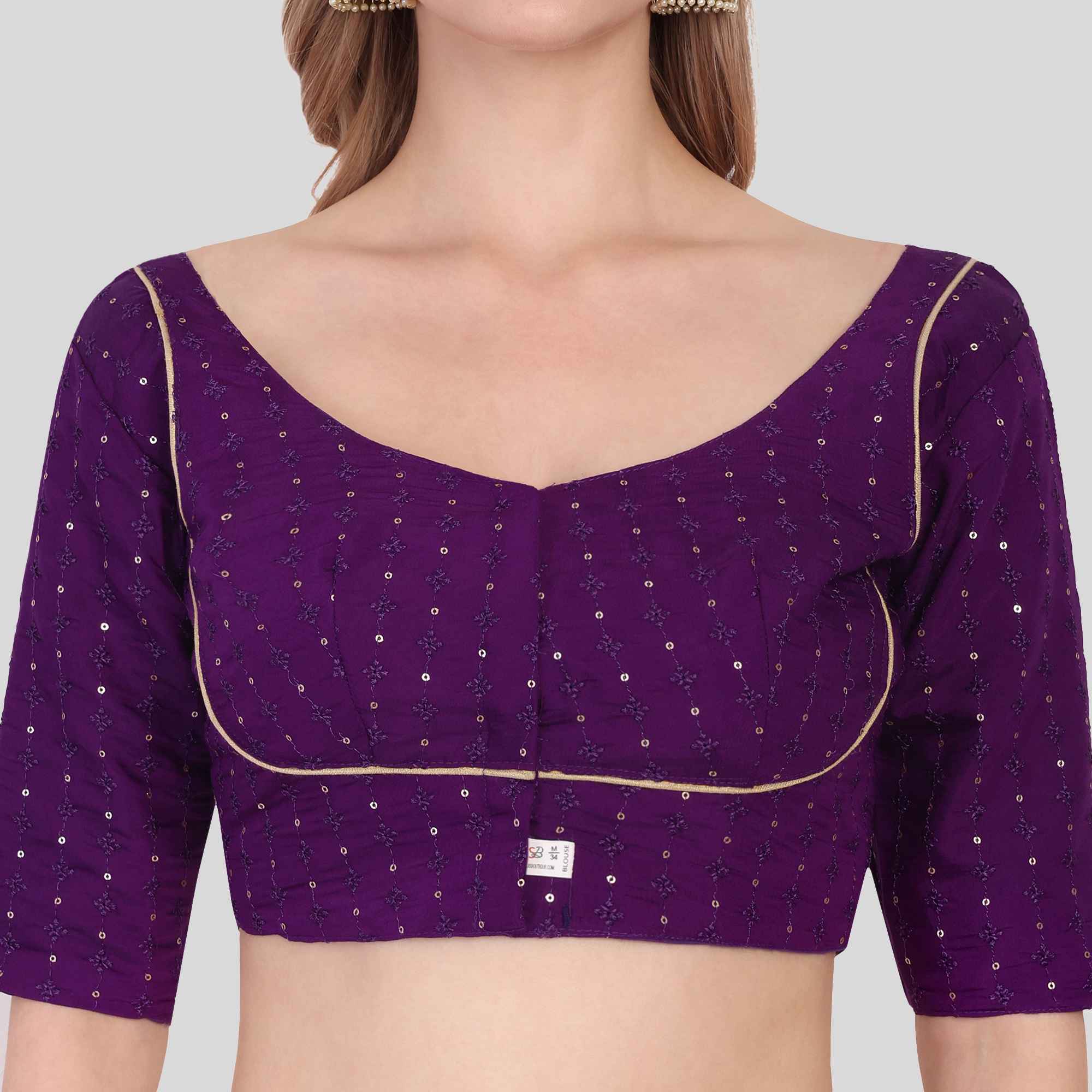 Roman silk Sequence Work Elbow sleeve blouse