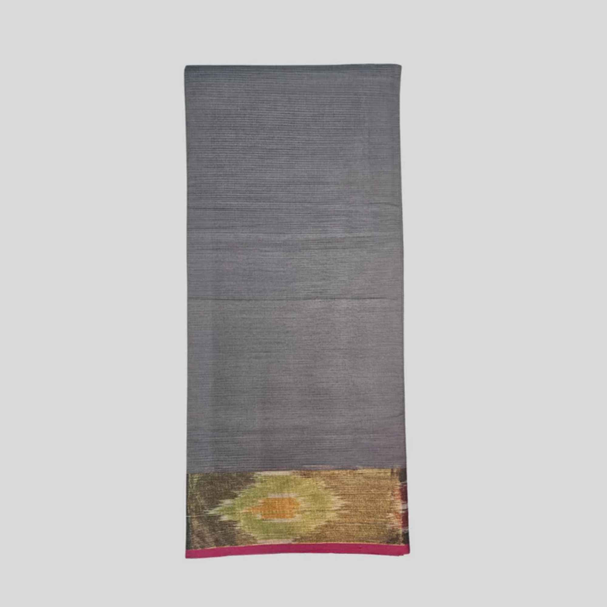 JISB Ikkat Plain Cotton Saree