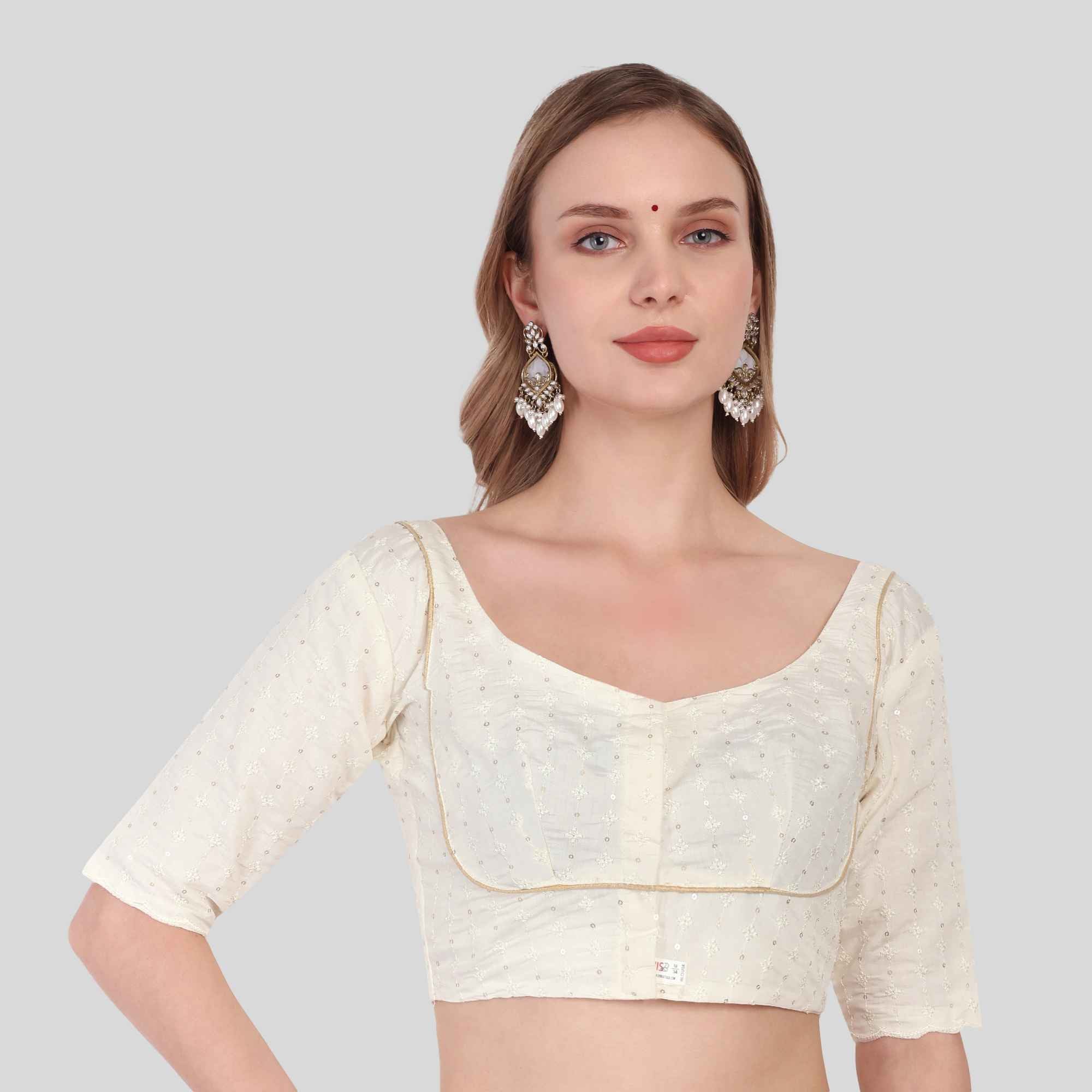 Roman silk Sequence Work Elbow sleeve blouse