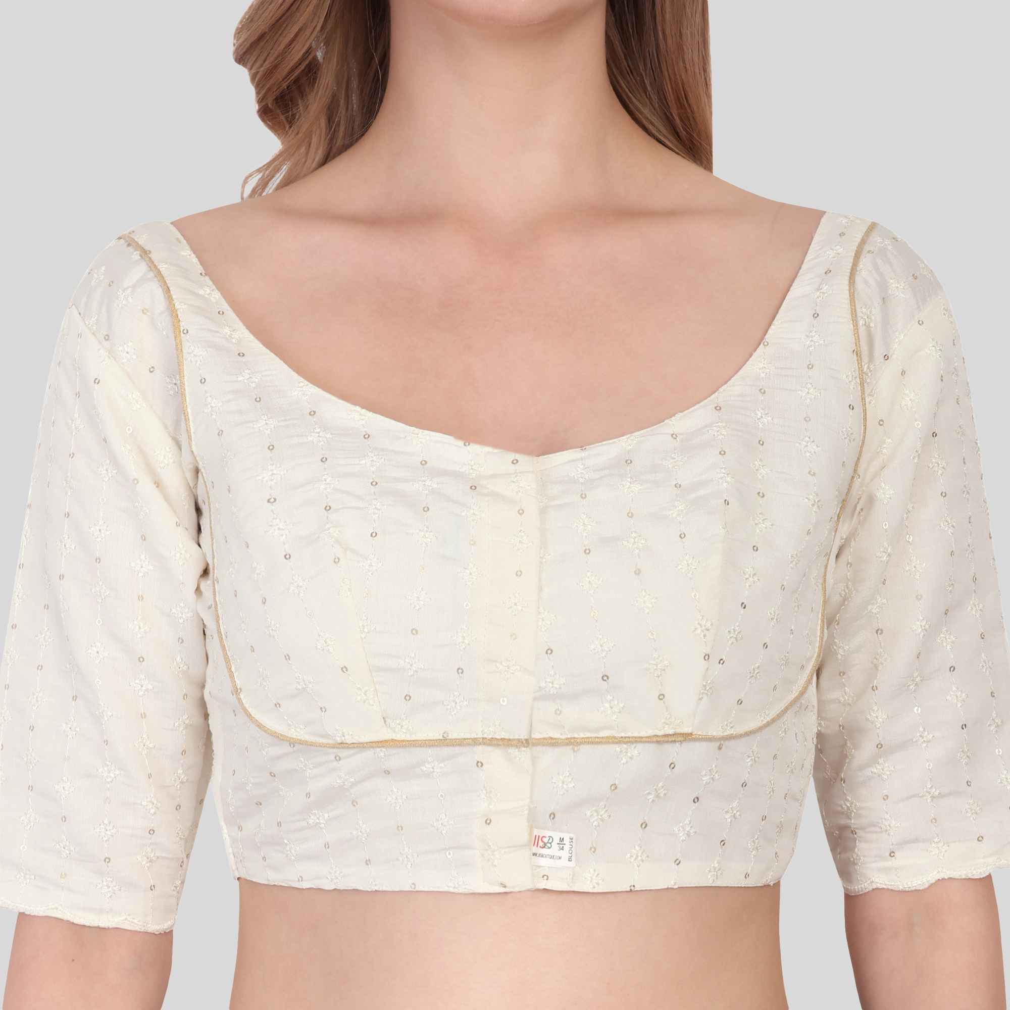 Roman silk Sequence Work Elbow sleeve blouse