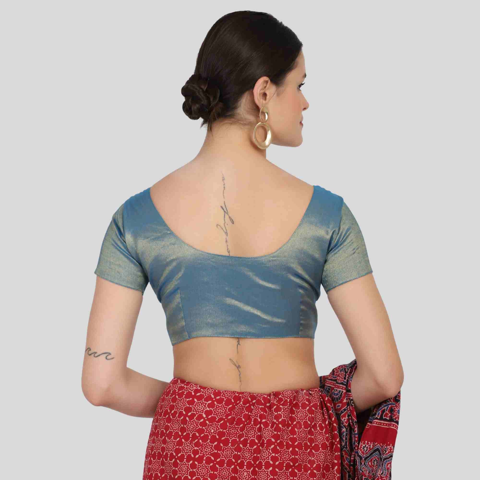Tissue Blue blouse for Kerala saree