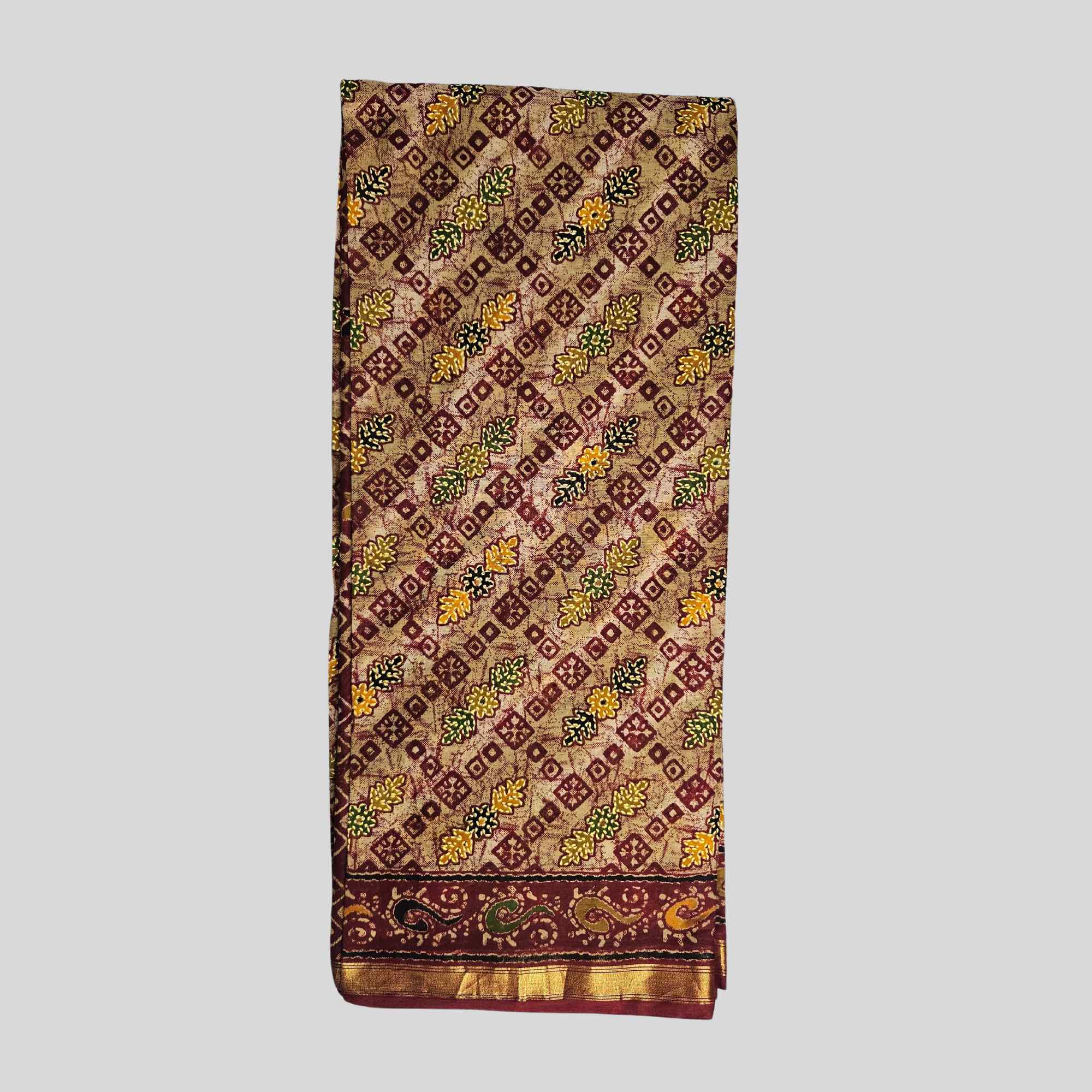 Maroon Ajrakh print saree