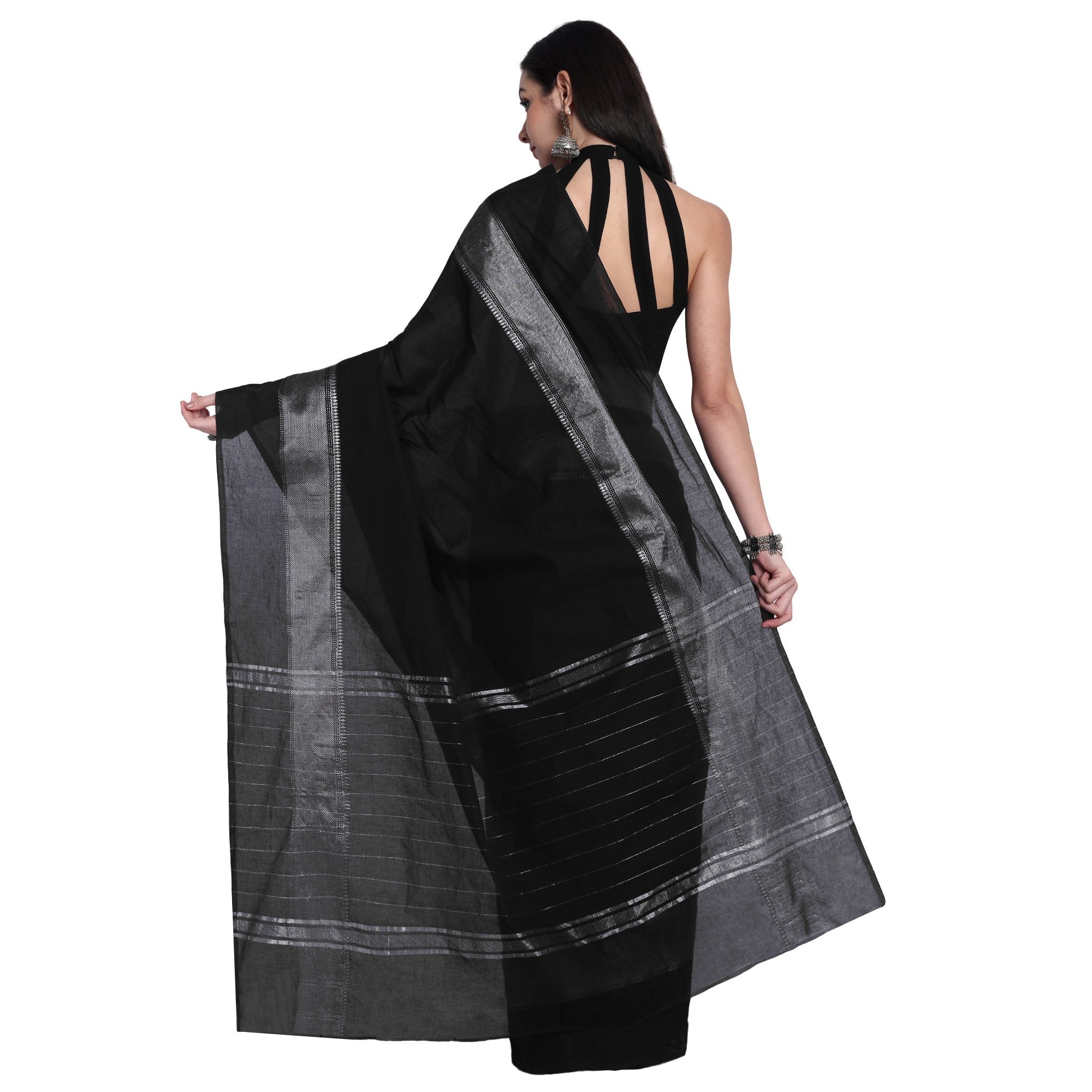 Chettinad Black Cotton Saree with fancy design