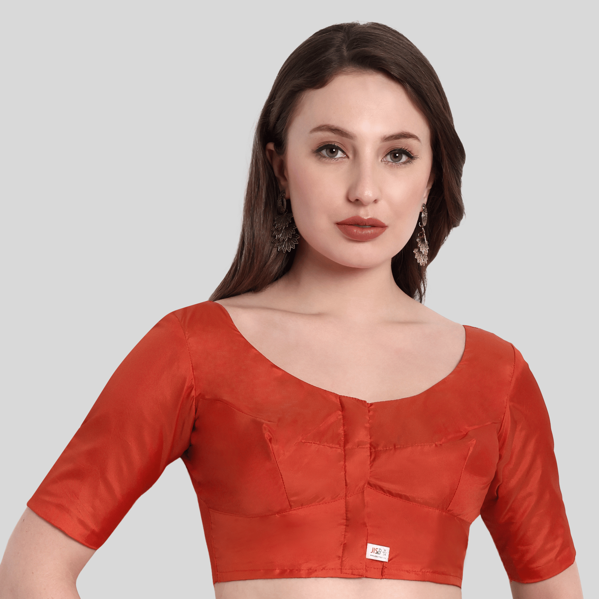 Silk Cotton Readymade Blouse With Elbow Sleeve