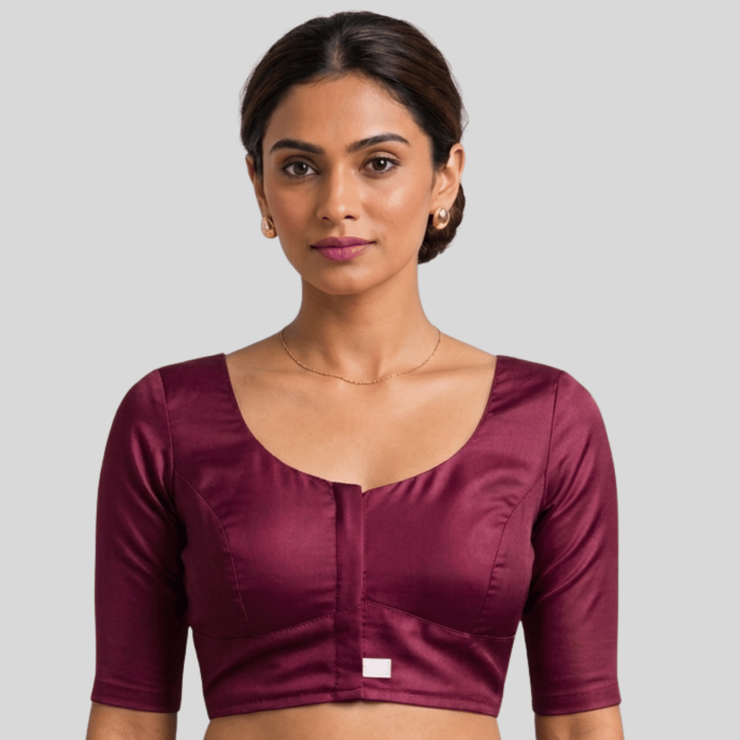 Silk Cotton Readymade Blouse With Elbow Sleeve