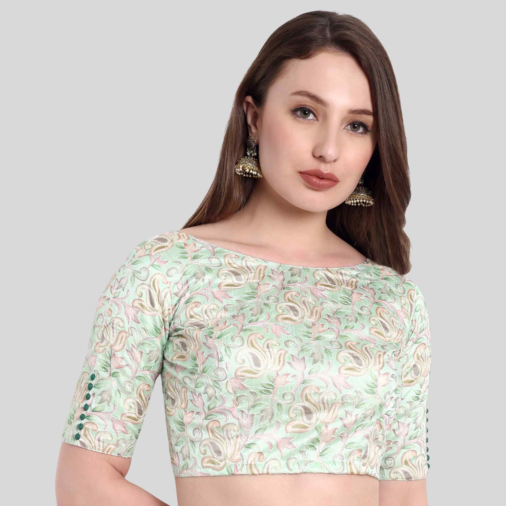 Green Back open Embroidered blouse