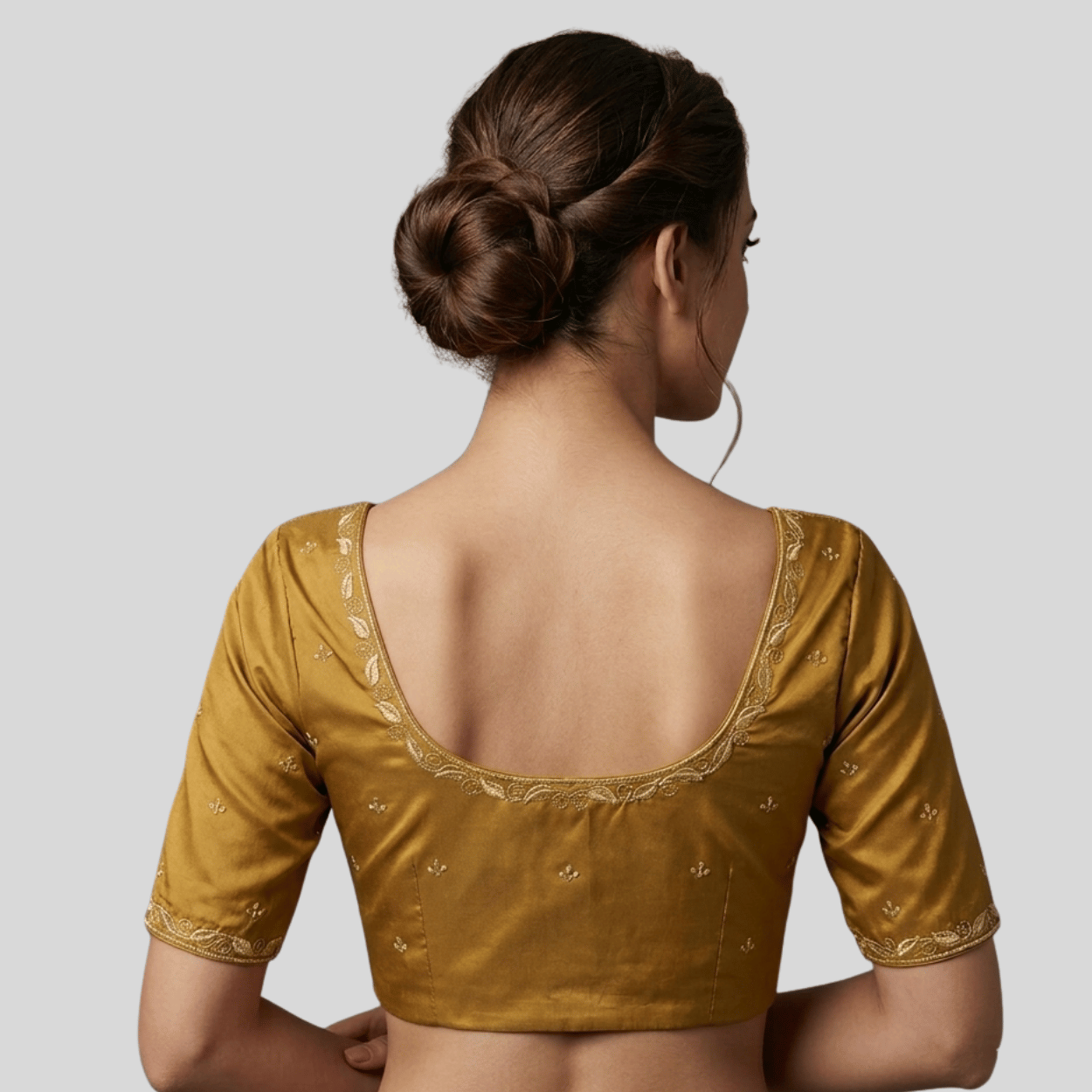 Silk Cotton Simple Leaf Embroidered Blouse,Made to Order