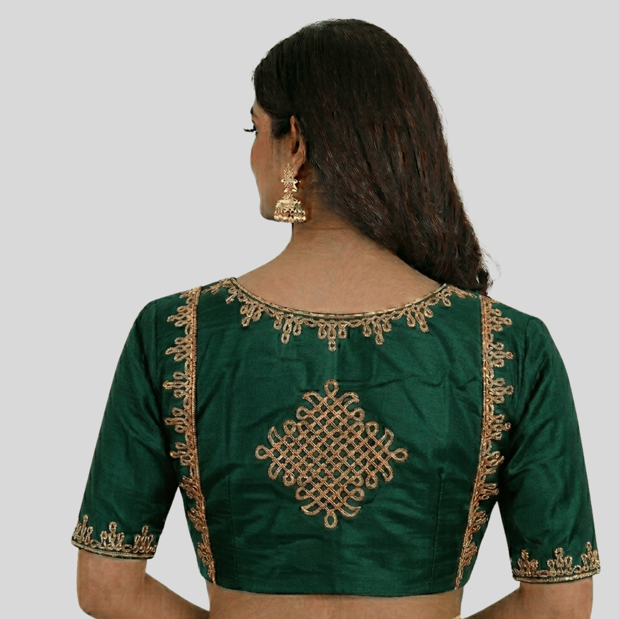 GREEN   KOLAM EMBROIDERY BACK NECK DESIGN 