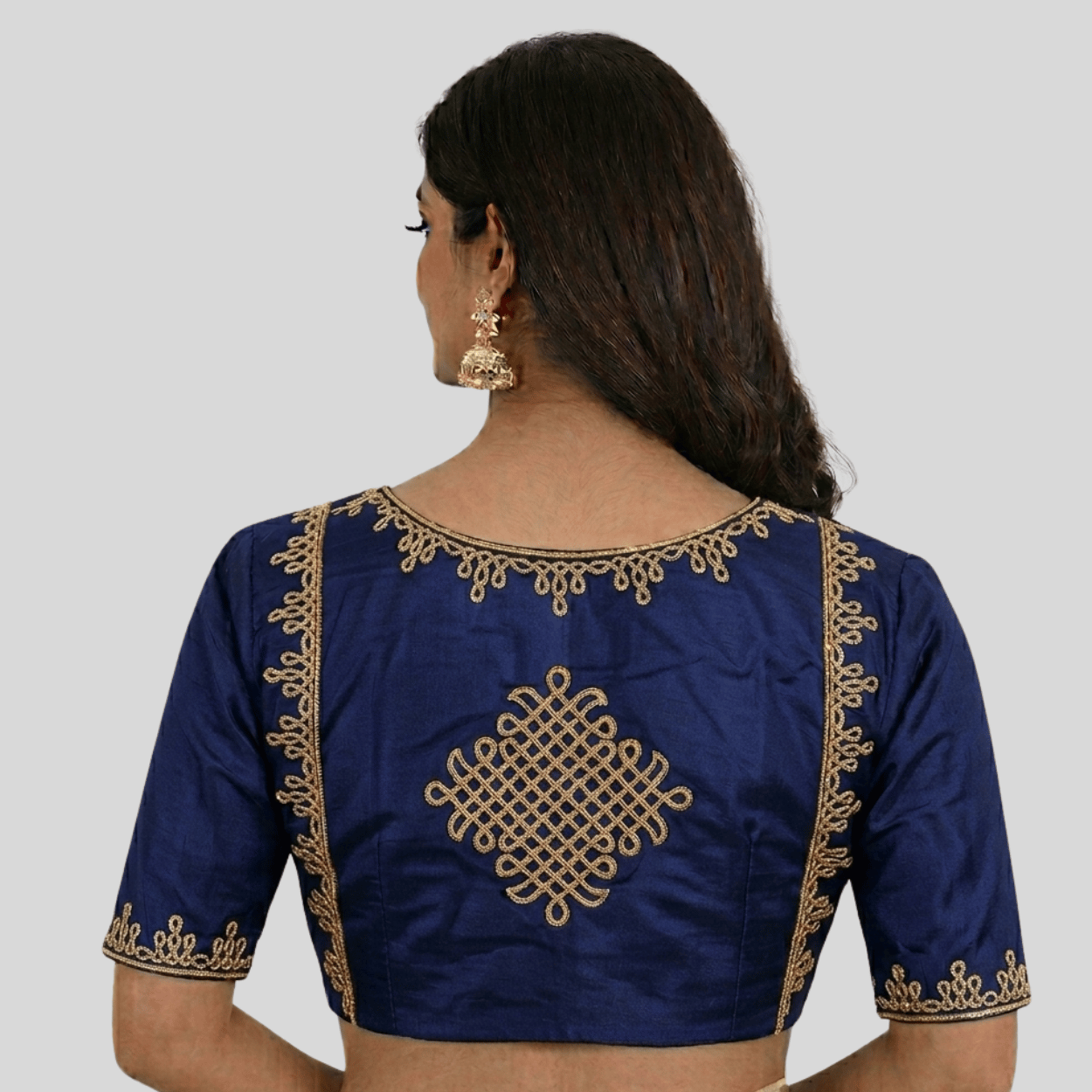 BLUE KOLAM EMBROIDERY NECK BLOUSES 