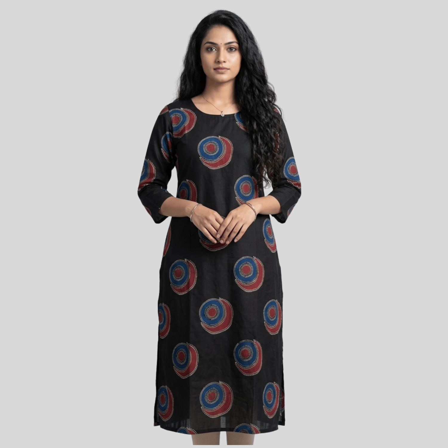 JISB circle print Boat Neck Side Cut Normal 3/4 sleeve Cotton Kurti