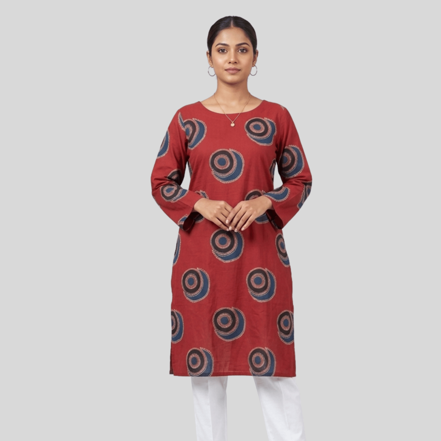 Red Boat Neck 3/4 th sleeve Kurti