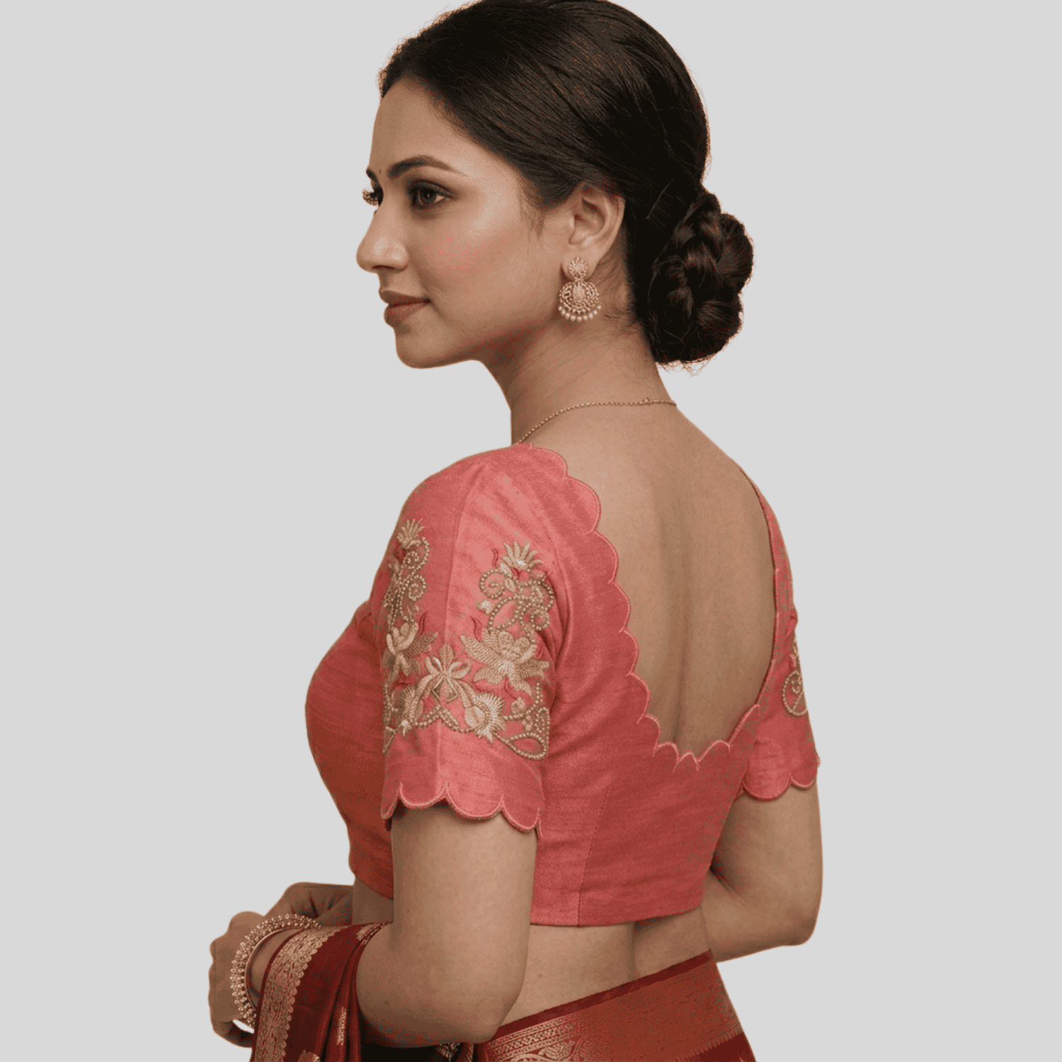Fushia Pink scallop embroidered blouse