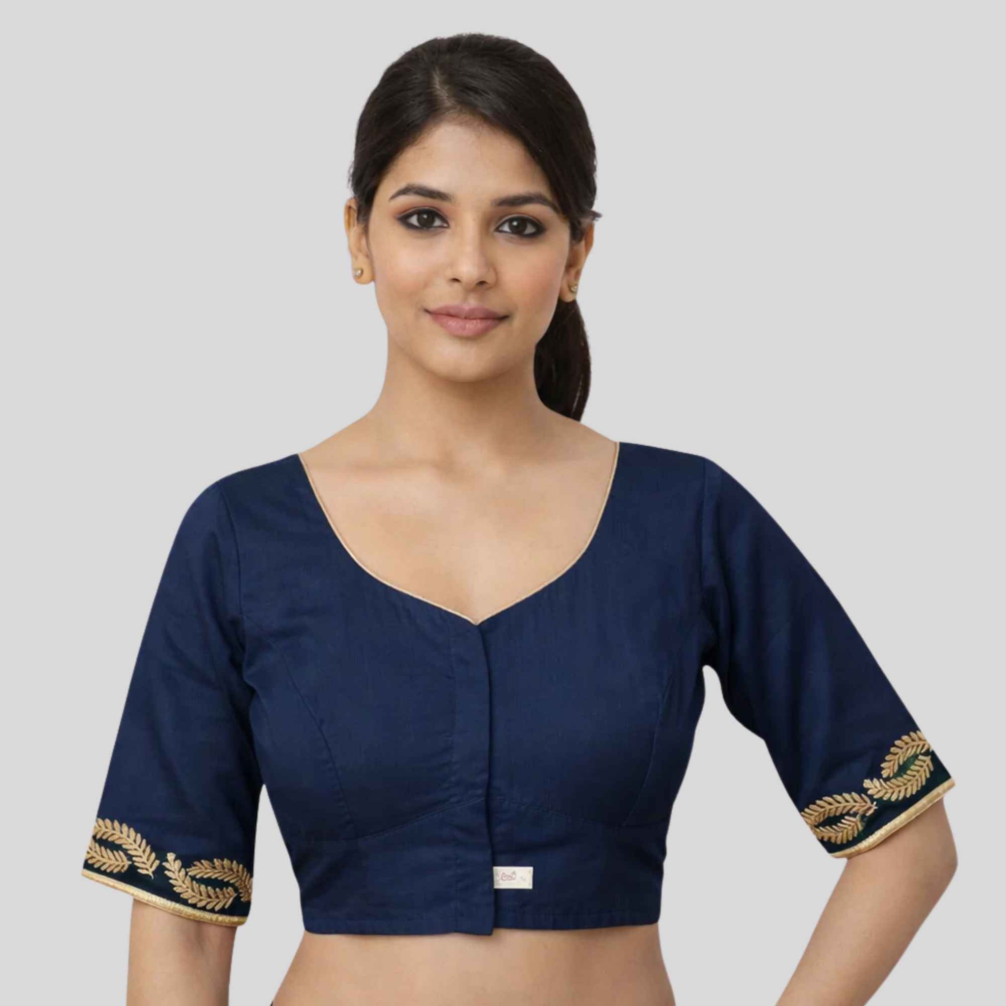 Navy blue embroidery blouse 