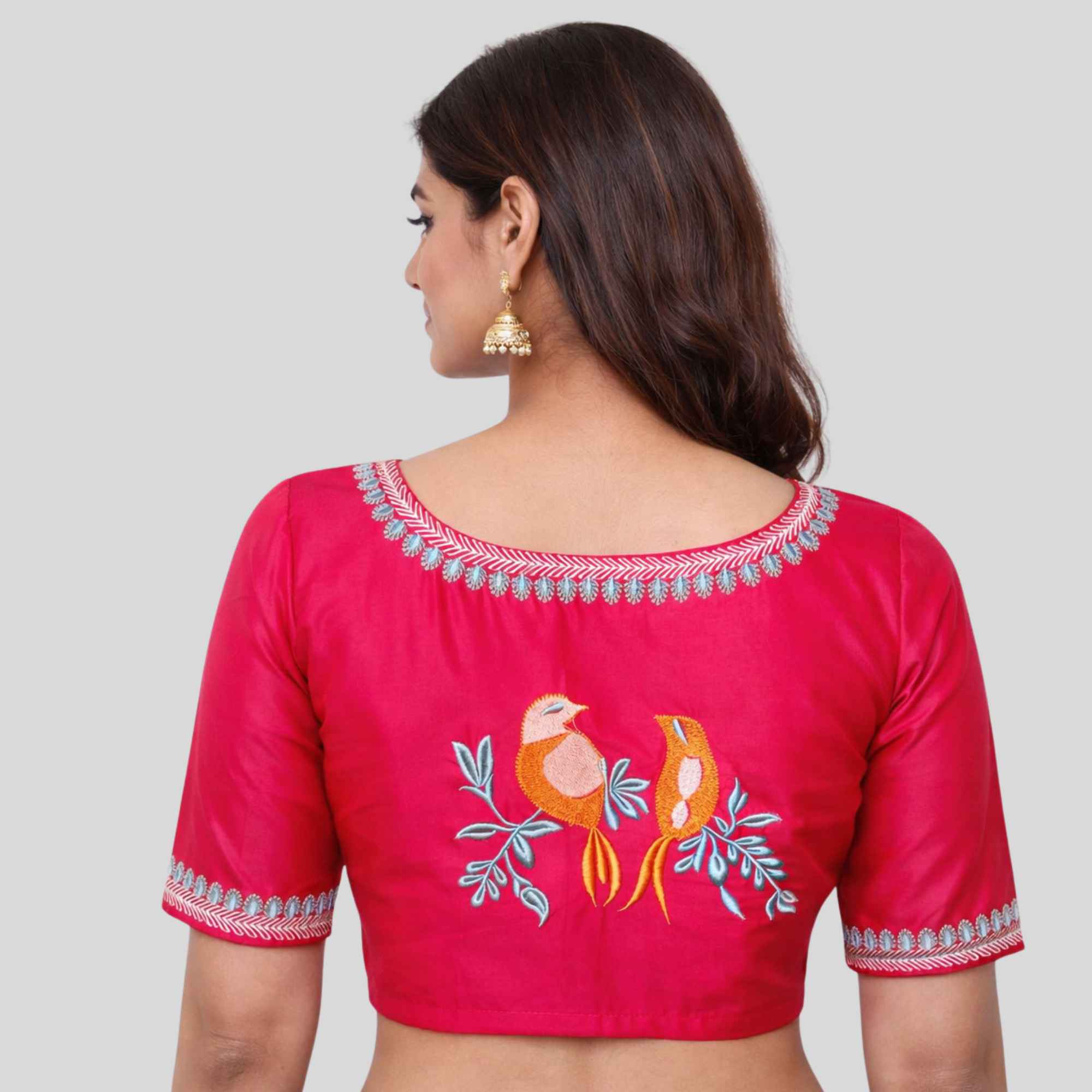 Embroidery Silk Cotton Readymade Blouse,Made To Order