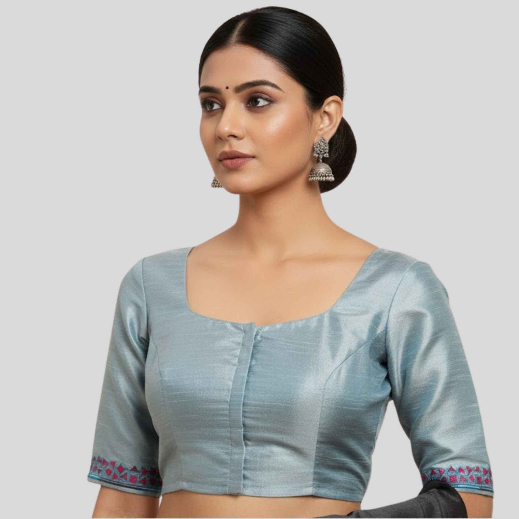 Embroidery Dupion Readymade Blouse,Made To Order