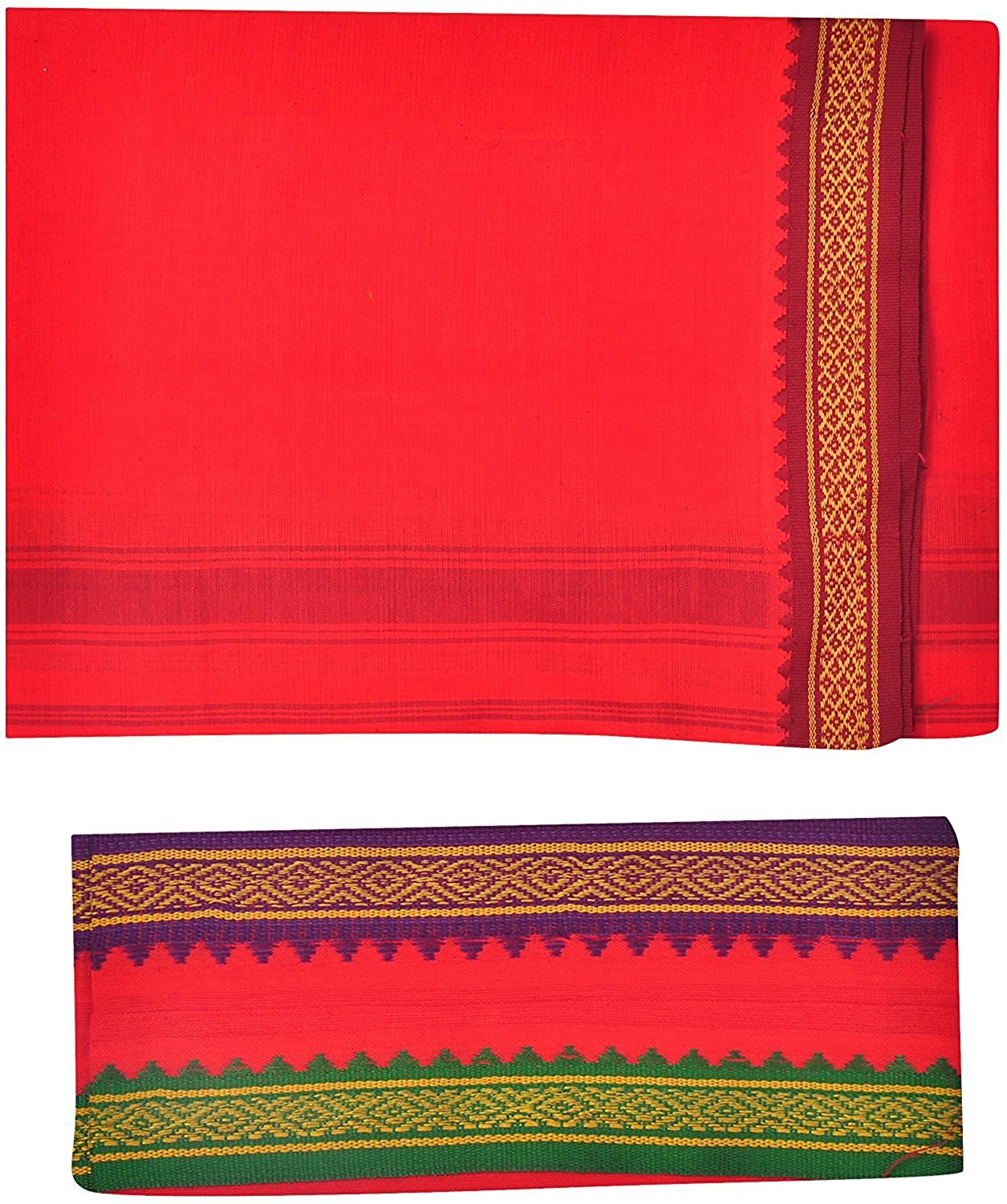 Red dhoti with Angavastram - JIS BOUTIQUE