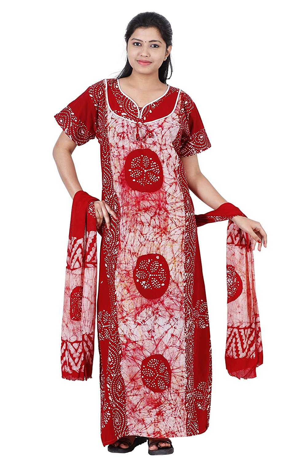 Cotton nighty with shawl, Red