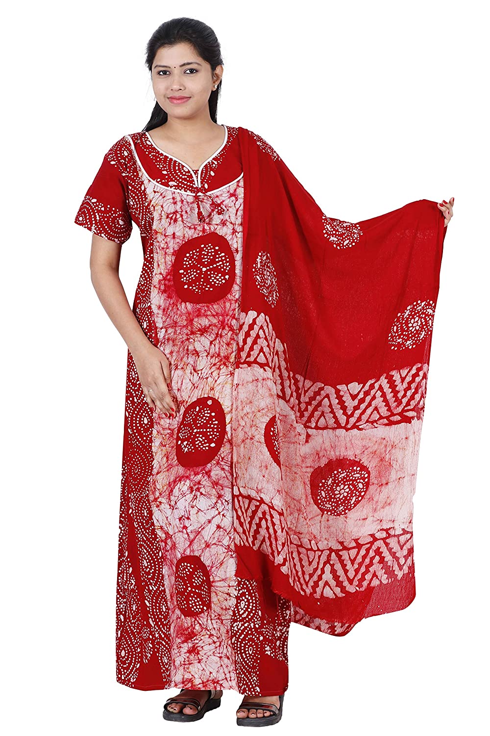 Cotton nighty with shawl, Red