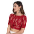 Ikkat Cotton Front Open & Princess Cut Elbow Sleeve Blouse, Red