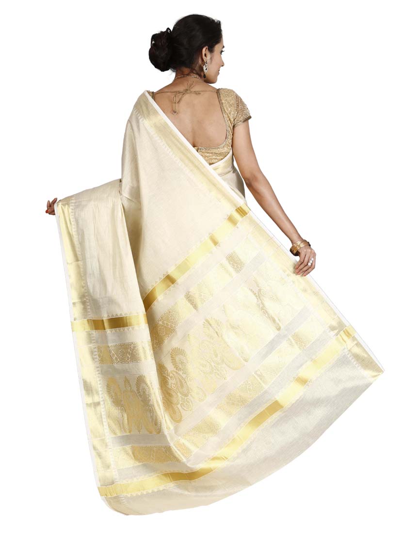 Kerala Tissue Cotton Saree - JIS BOUTIQUE