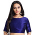 JISB Women's Raw Silk Elbow Sleeves Saree Blouse, Ink Blue