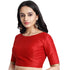 JISB Women's Raw Silk Elbow Length Sleeves Saree Blouse, Red