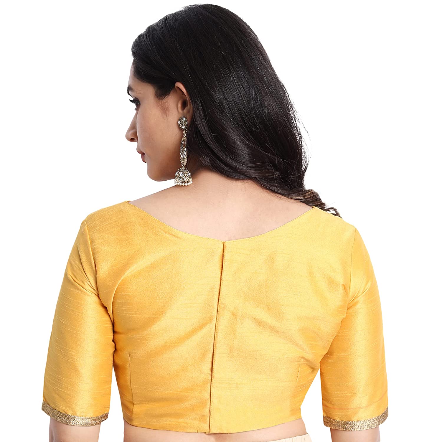 JISB Women's Raw Silk Saree Blouse, Yellow